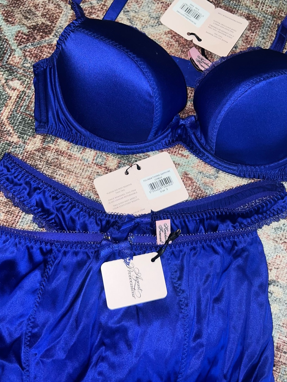 Agent Provocateur Royal Blue Satin Push-Up Bra & Brief Set